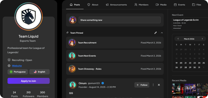 Team page on NationGG